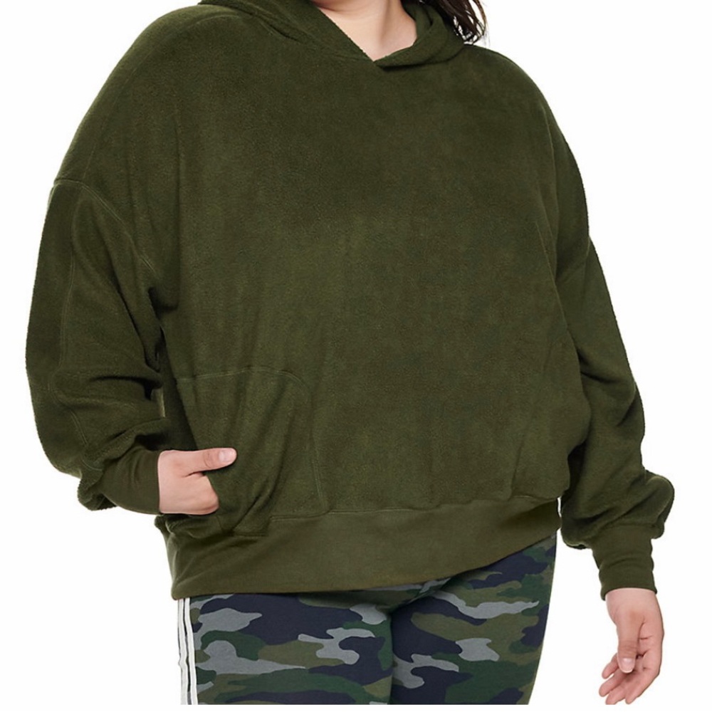 Junior Plus Size Sherpa (Drop Shoulder) Hooded Pullover Has Stretch